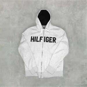 Tommy Hilfiger smoke gray embroidered logo zip up hoodie streetwear